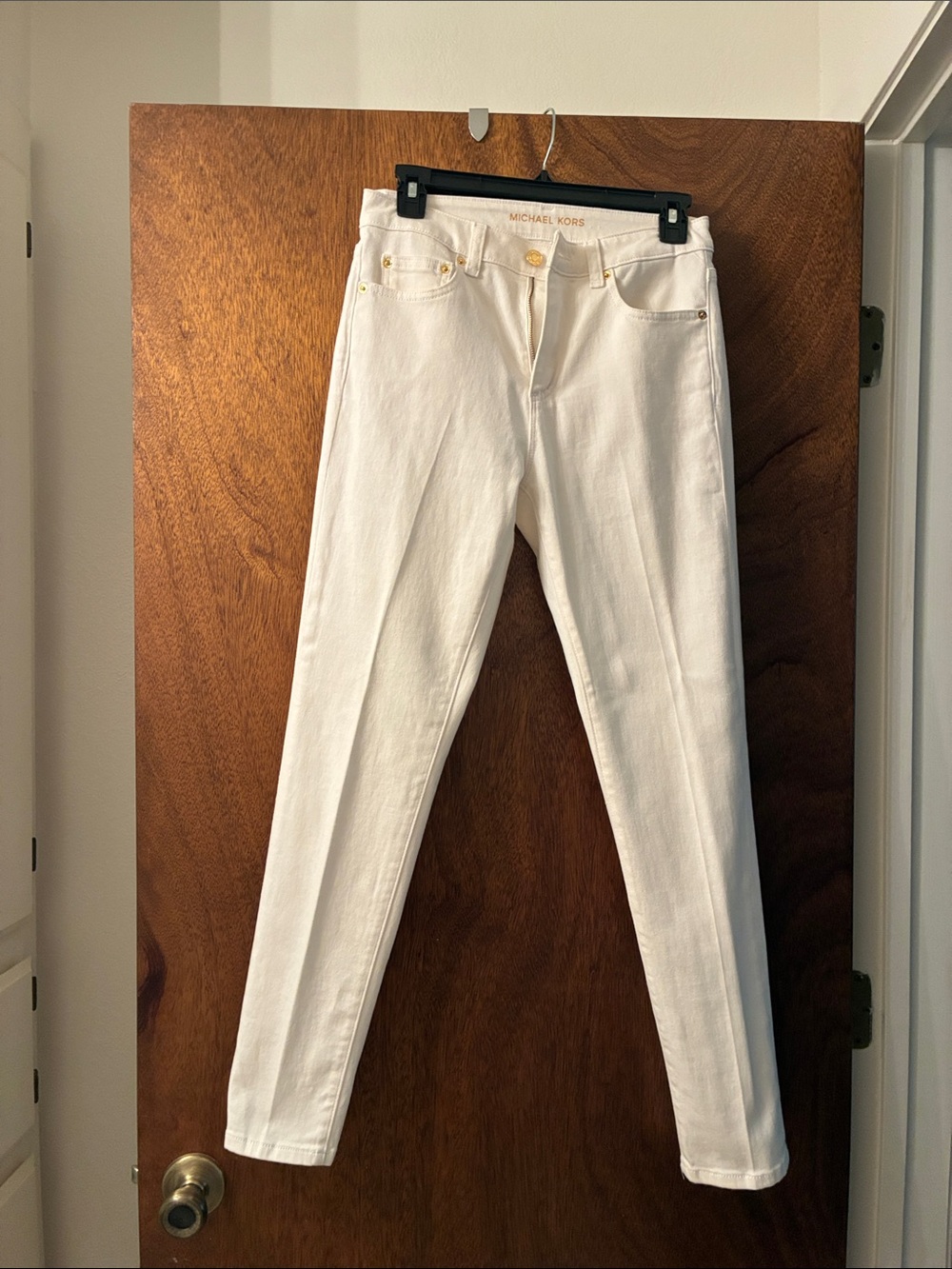Michael Kors Cream Skinny Jeans with Gold Hardware
